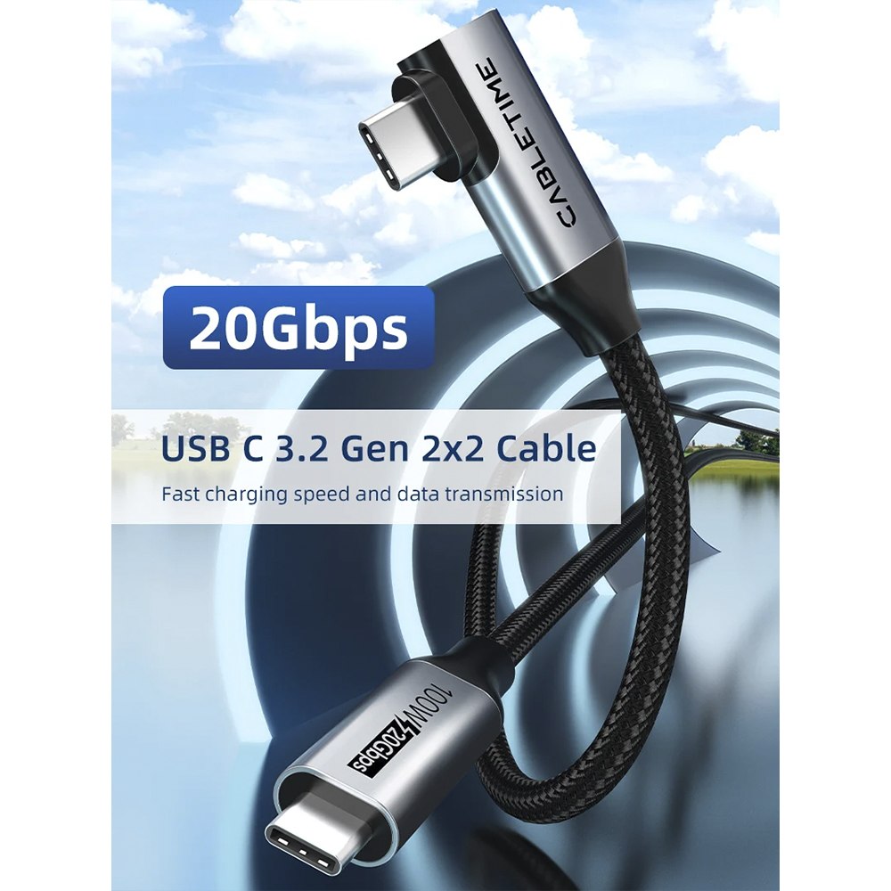 CABLE USB-C A USB-C CABLETIME 100W 20GBPS 4K 60HZ 90° CU24H SANTOFA ELECTRONICS S2269 - 8