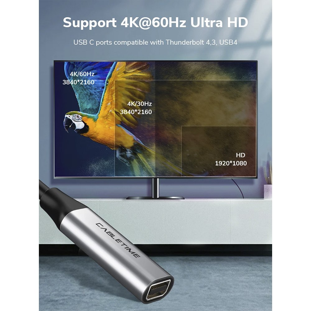ADAPTADOR USB-C A MINI DISPLAYPORT CABLETIME 4K 60HZ 21.6GBPS CP14A SANTOFA ELECTRONICS S2272 - 8