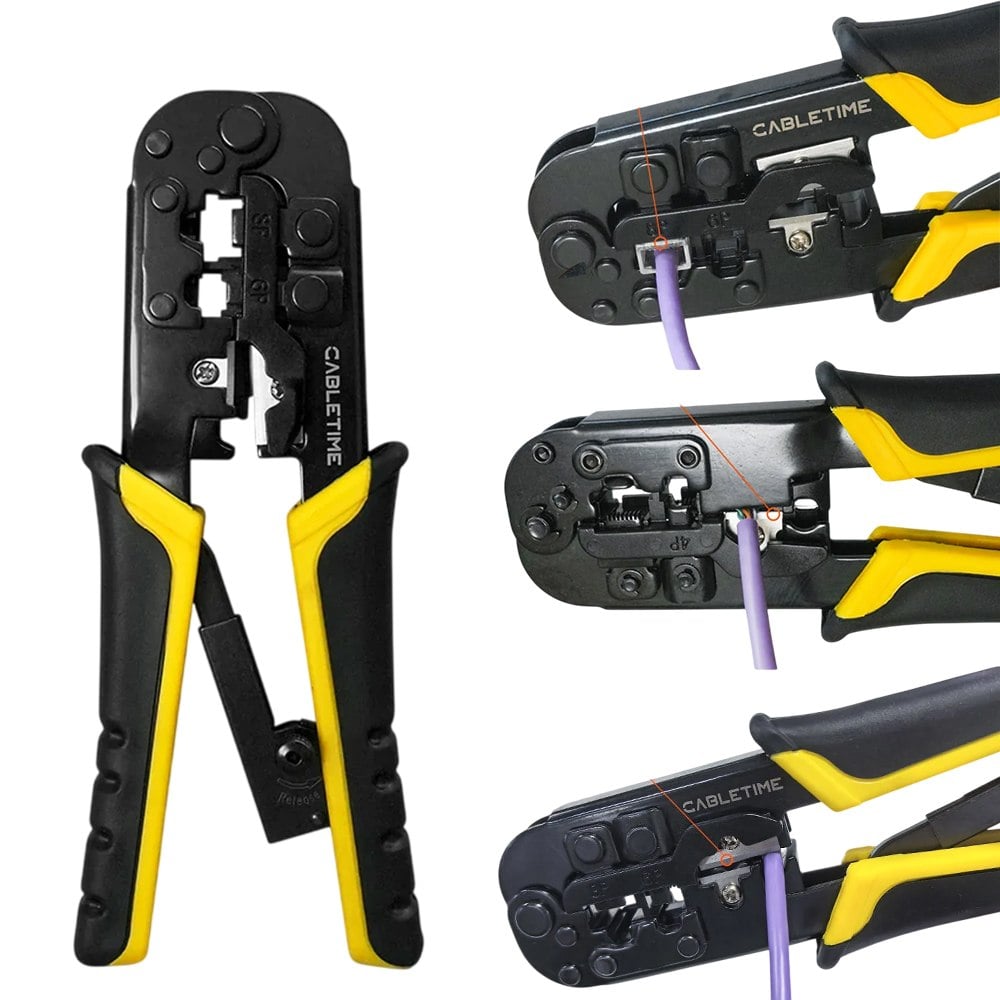 ALICATE CRIMPADOR PONCHADORA 3 EN 1 CABLETIME RJ45 RJ11 RJ9 CNT1C SANTOFA ELCTRONICS S2273 - 2