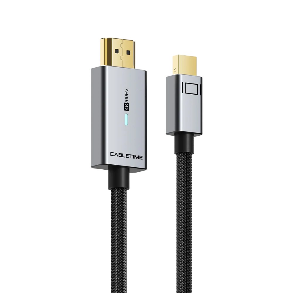 CABLE MINI DISPLAYPORT A HDMI CABLETIME 1.8M 4K 60HZ LED INDICADOR NYLON TRENZADO BAÑADO EN ORO CD45K SANTOFA ELECTRONICS S2280 - 1