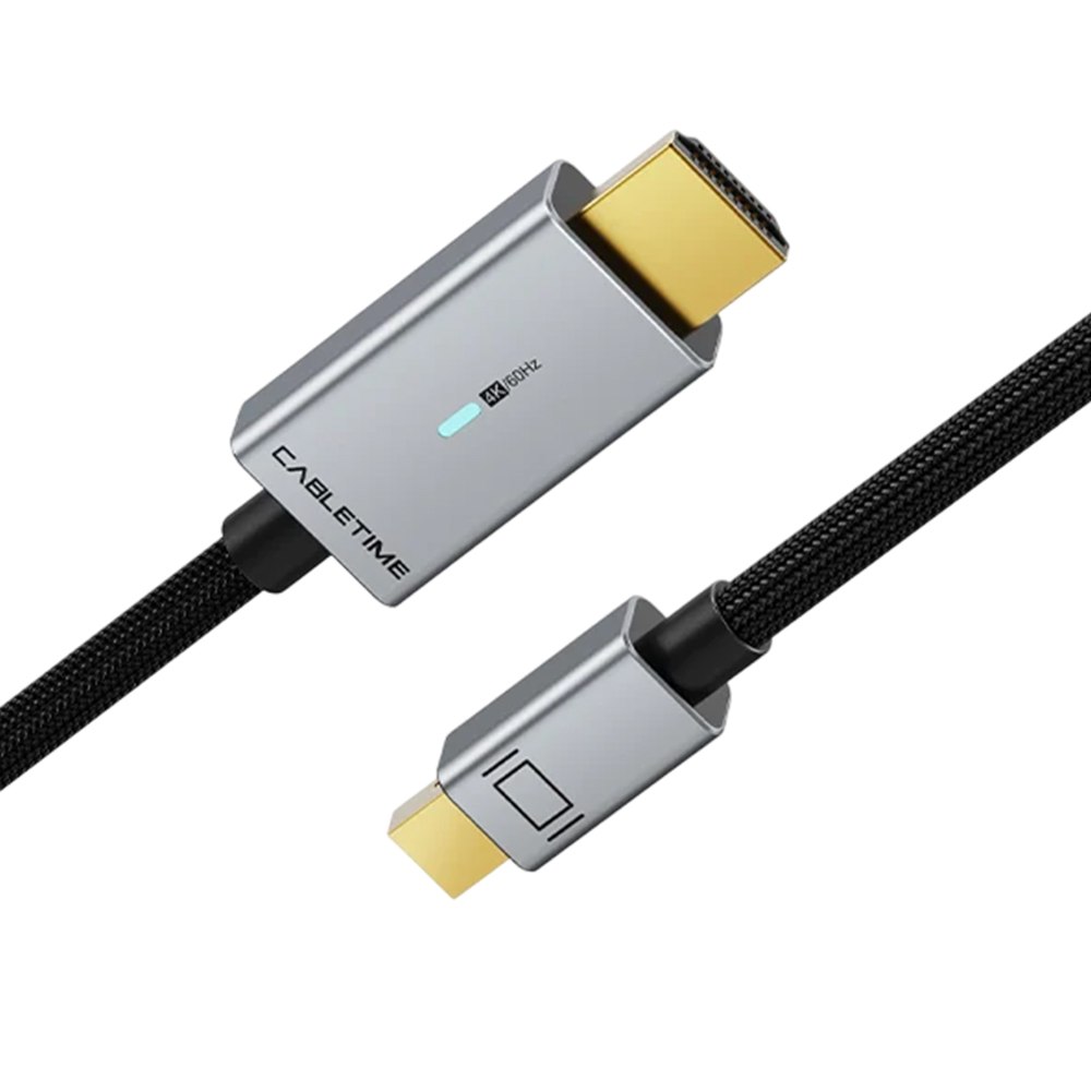 CABLE MINI DISPLAYPORT A HDMI CABLETIME 1.8M 4K 60HZ LED INDICADOR NYLON TRENZADO BAÑADO EN ORO CD45K SANTOFA ELECTRONICS S2280 - 2