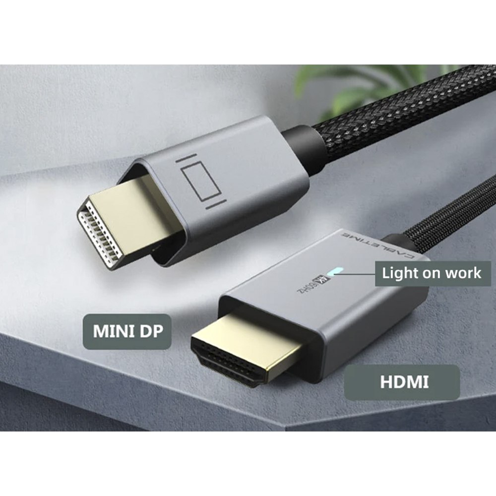 CABLE MINI DISPLAYPORT A HDMI CABLETIME 1.8M 4K 60HZ LED INDICADOR NYLON TRENZADO BAÑADO EN ORO CD45K SANTOFA ELECTRONICS S2280 - 4