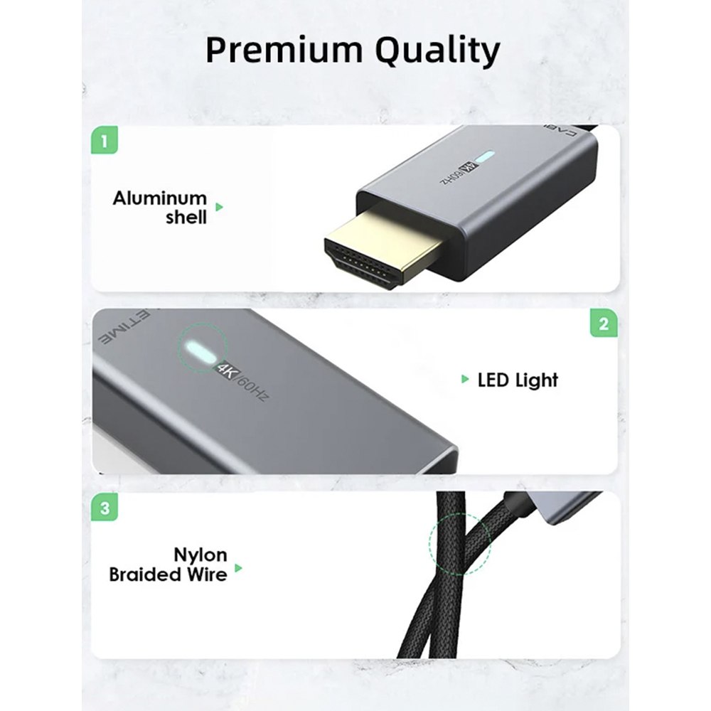 CABLE MINI DISPLAYPORT A HDMI CABLETIME 1.8M 4K 60HZ LED INDICADOR NYLON TRENZADO BAÑADO EN ORO CD45K SANTOFA ELECTRONICS S2280 - 8