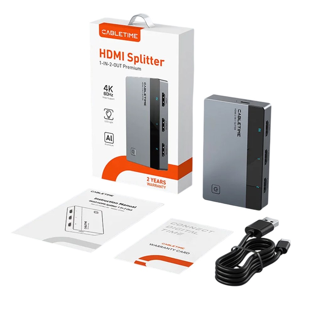 SPLITTER HDMI 1 EN 2 CABLETIME 4K 60HZ DUPLICADOR EXTENSOR ESPEJO ABB/AAA USB-C ALUMINIO PS5 PC CP36G SANTOFA ELECTRONICS S2281 - 3