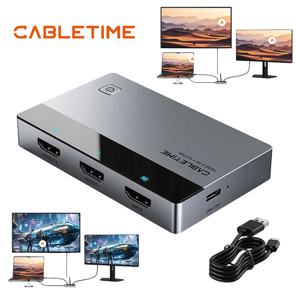 SPLITTER HDMI 1 EN 2 CABLETIME 4K 60HZ DUPLICADOR EXTENSOR ESPEJO ABB/AAA USB-C ALUMINIO PS5 PC CP36G SANTOFA ELECTRONICS S2281 - 4