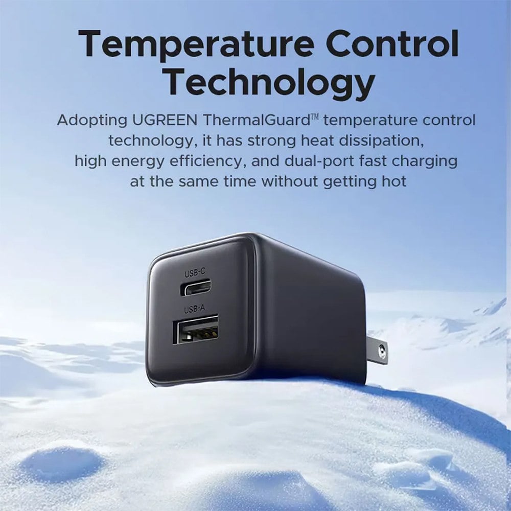 CARGADOR DE PARED UGREEN 20W GAN DUAL USB-C Y USB-A PD QC 3.0 CLAVIJA PLEGABLE 55533 SANTOFA ELECTRONICS S2288 - 5
