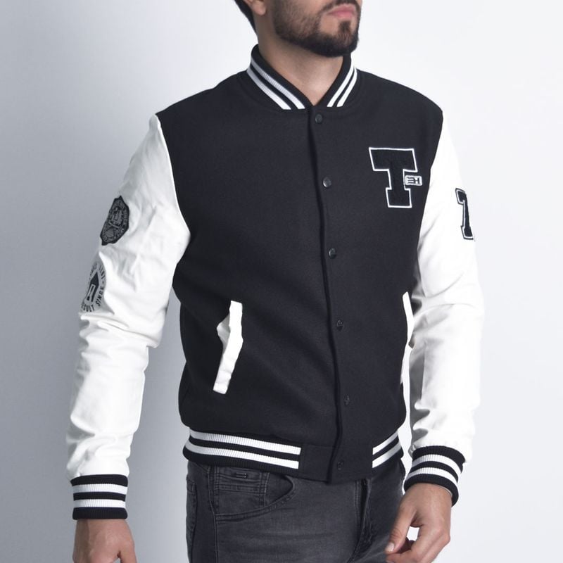 CASACA VARSITY LB PAÑO + ECOCUERO - 1