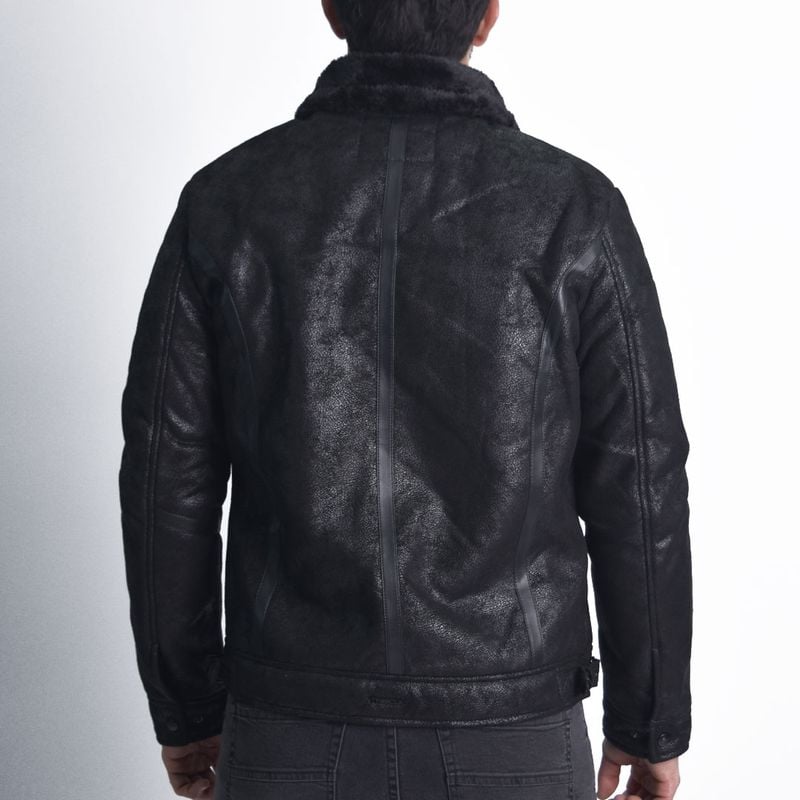 CASACA ECOCUERO CRAQUELADO CUELLO CONVERTIBLE PERFECT FIT ESTILO BIKER SG - 4