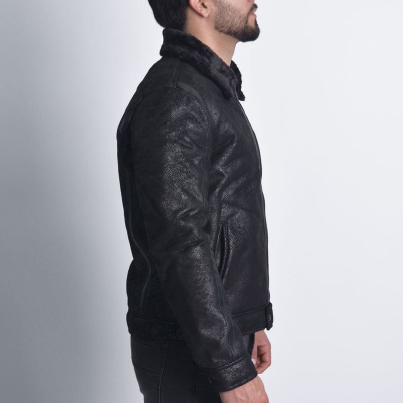 CASACA ECOCUERO CRAQUELADO CUELLO CONVERTIBLE PERFECT FIT ESTILO BIKER SG - 2