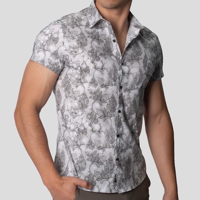 CAMISA MANGA CORTA | PERFECT FIT | TEJIDO FLORAL Y GEOMETRICO BICOLOR - 1