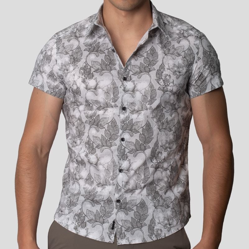 CAMISA MANGA CORTA | PERFECT FIT | TEJIDO FLORAL Y GEOMETRICO BICOLOR - 2