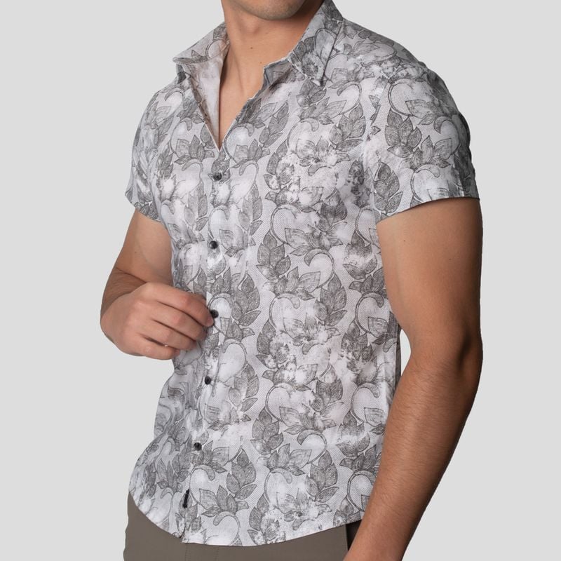 CAMISA MANGA CORTA | PERFECT FIT | TEJIDO FLORAL Y GEOMETRICO BICOLOR - 3