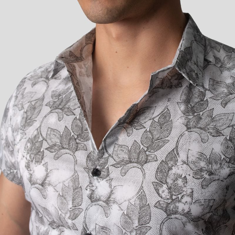 CAMISA MANGA CORTA | PERFECT FIT | TEJIDO FLORAL Y GEOMETRICO BICOLOR - 5