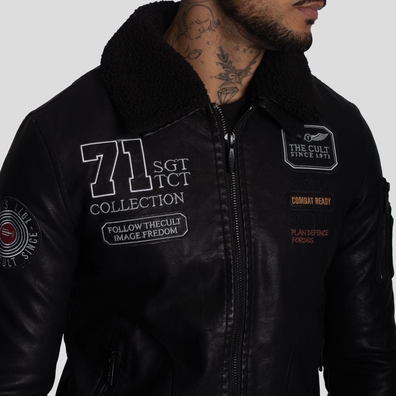 CASACA AVIADOR EN ECO CUERO CON CUELLO DE PIEL DE BORREGO CONVERTIBLE-IDEAL PARA CLIMAS FRIOS - 3