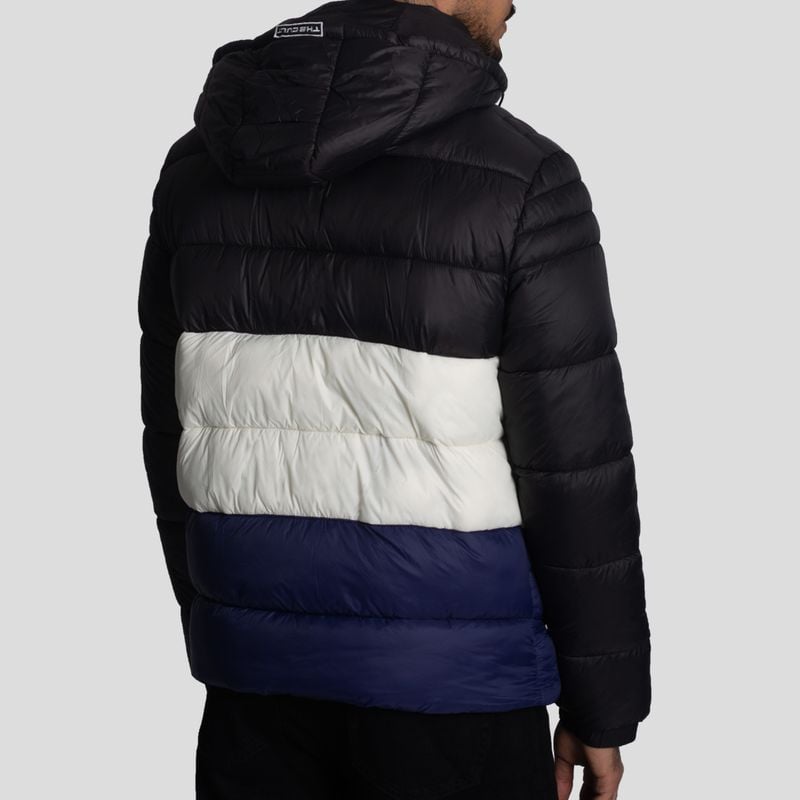 CASACA PUFFER TRICOLOR-REPELENTE AL AGUA Y CORTAVIENTO CON CAPUCHA CONVERTIBLE CON CIERRE - 2