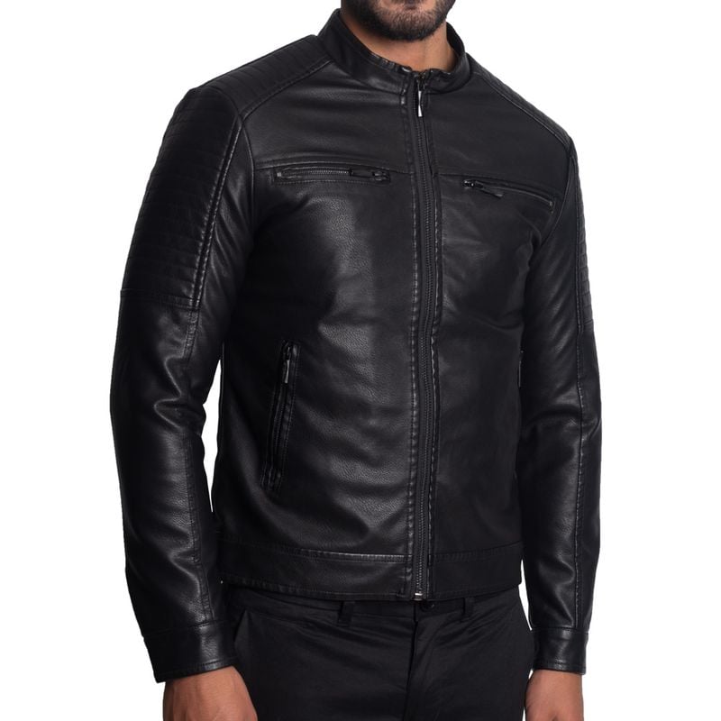 CASACA BIKER EN ECO-CUERO – CUELLO ALTO- ESTILO MOTOCICLISTA Y VERSIÓN MODERNA - 1