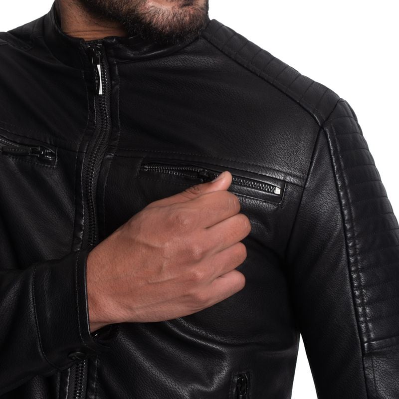 CASACA BIKER EN ECO-CUERO – CUELLO ALTO- ESTILO MOTOCICLISTA Y VERSIÓN MODERNA - 4