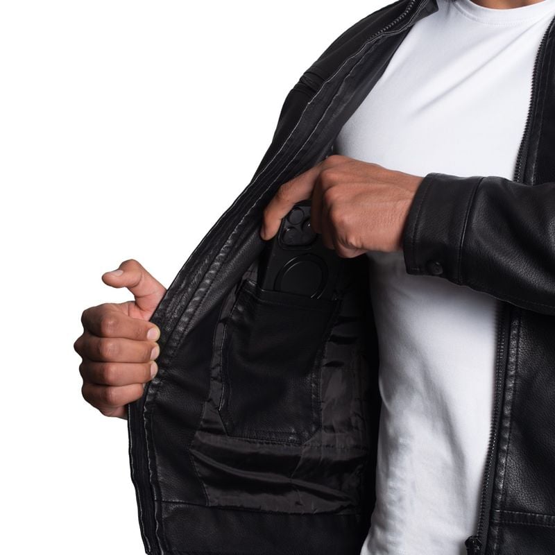 CASACA BIKER EN ECO-CUERO – CUELLO ALTO- ESTILO MOTOCICLISTA Y VERSIÓN MODERNA - 6