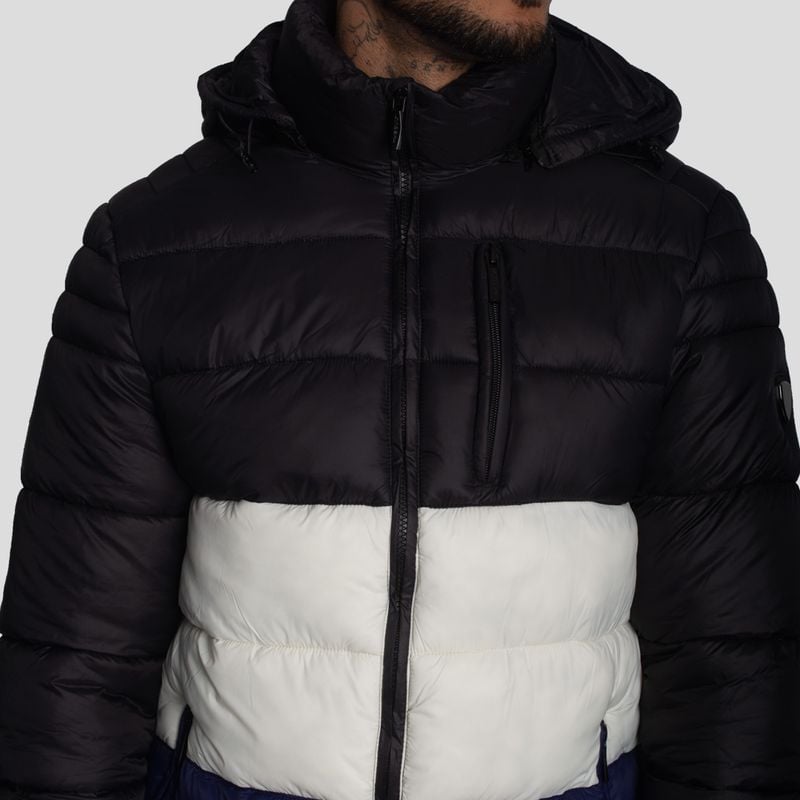 CASACA PUFFER TRICOLOR-REPELENTE AL AGUA Y CORTAVIENTO CON CAPUCHA CONVERTIBLE CON CIERRE - 3