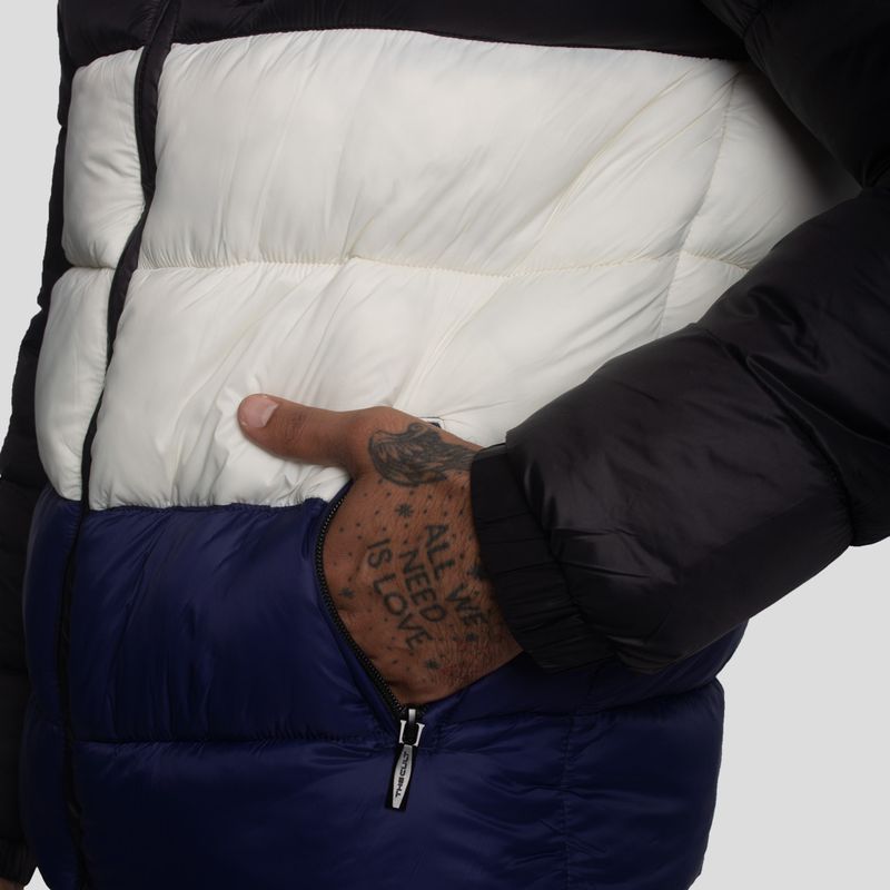 CASACA PUFFER TRICOLOR-REPELENTE AL AGUA Y CORTAVIENTO CON CAPUCHA CONVERTIBLE CON CIERRE - 4