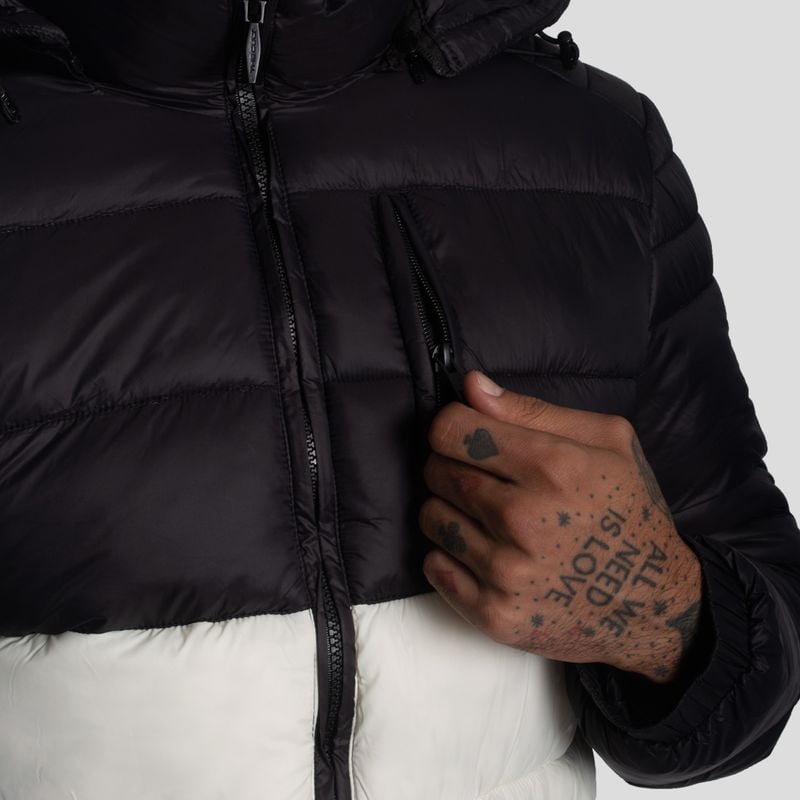 CASACA PUFFER TRICOLOR-REPELENTE AL AGUA Y CORTAVIENTO CON CAPUCHA CONVERTIBLE CON CIERRE - 5