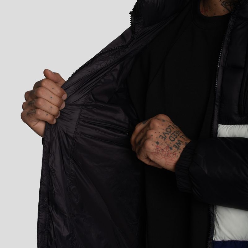 CASACA PUFFER TRICOLOR-REPELENTE AL AGUA Y CORTAVIENTO CON CAPUCHA CONVERTIBLE CON CIERRE - 6