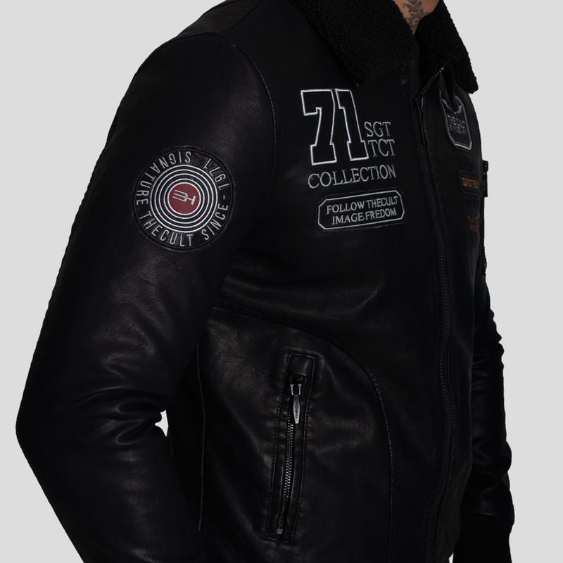 CASACA AVIADOR EN ECO CUERO CON CUELLO DE PIEL DE BORREGO CONVERTIBLE-IDEAL PARA CLIMAS FRIOS - 4