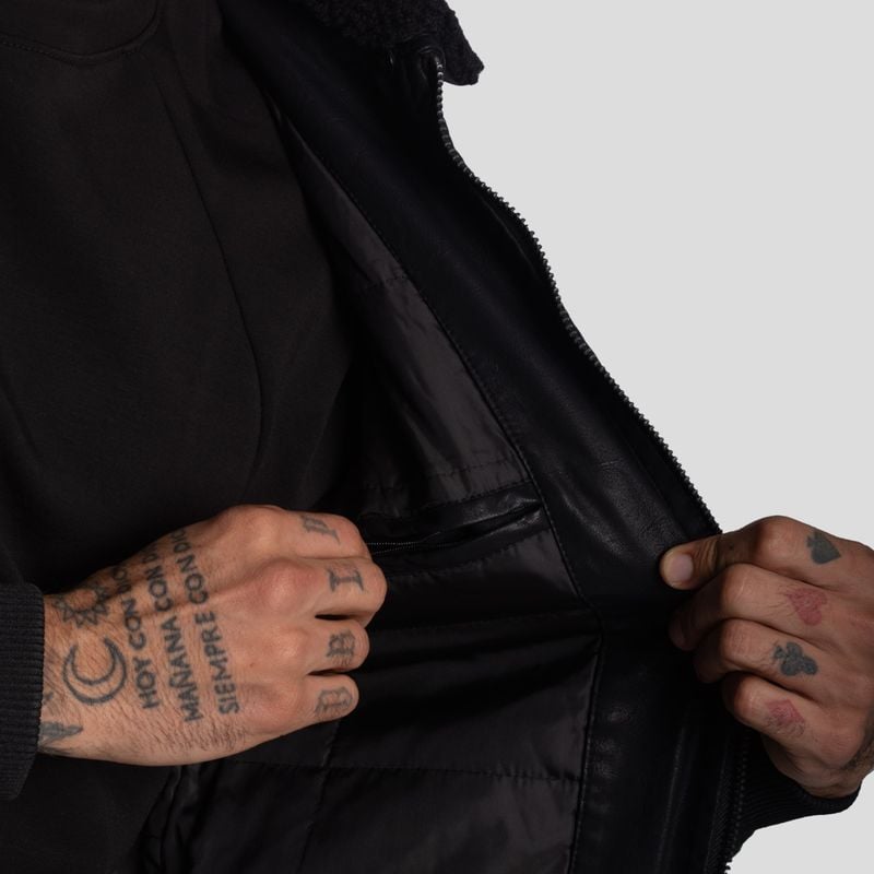 CASACA AVIADOR EN ECO CUERO CON CUELLO DE PIEL DE BORREGO CONVERTIBLE-IDEAL PARA CLIMAS FRIOS - 6