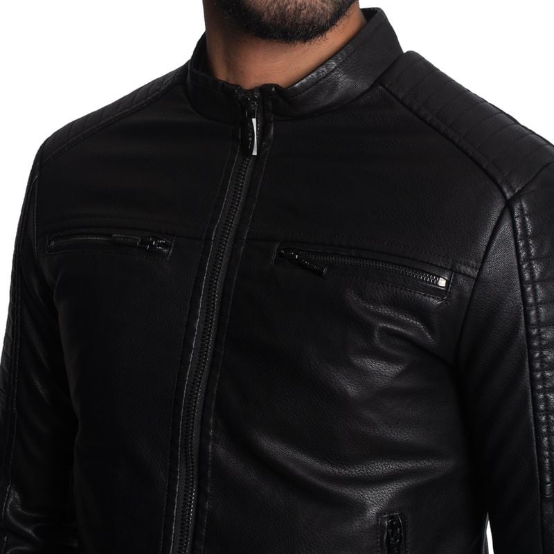 CASACA BIKER EN ECO-CUERO – CUELLO ALTO- ESTILO MOTOCICLISTA Y VERSIÓN MODERNA - 3
