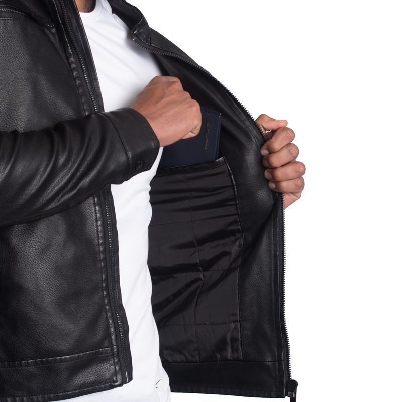 CASACA BIKER EN ECO-CUERO – CUELLO ALTO- ESTILO MOTOCICLISTA Y VERSIÓN MODERNA - 5