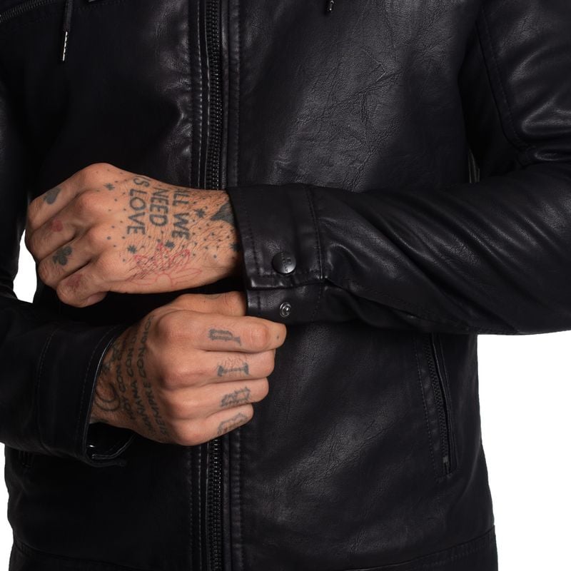 CASACA BIKER EN ECO-CUERO CON CAPUCHA CONVERTIBLE CON CIERRE– IDEAL PARA CLIMAS FRIOS - 5