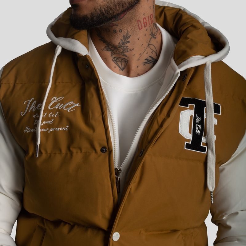 CASACA VARSITY PUFFER BLOCK COLOR CON CAPUCHA-REPELENTE AL AGUA - CORTAVIENTO Y BORDADO EN CONTRASTE - 3