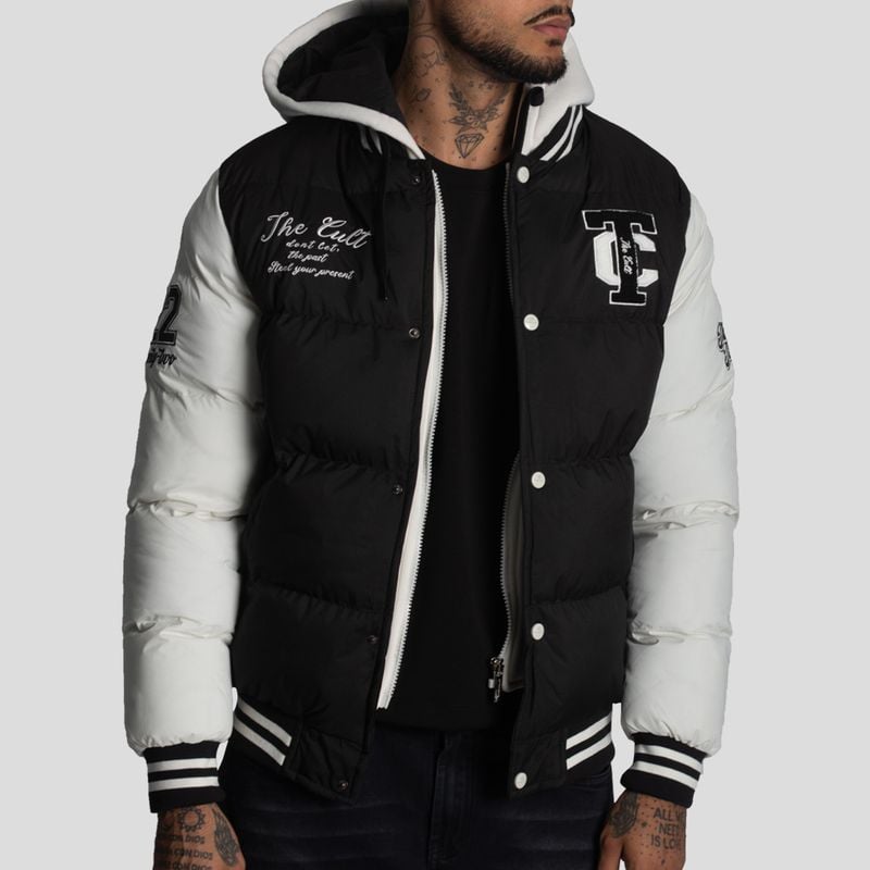 CASACA VARSITY PUFFER BLOCK COLOR CON CAPUCHA - 1