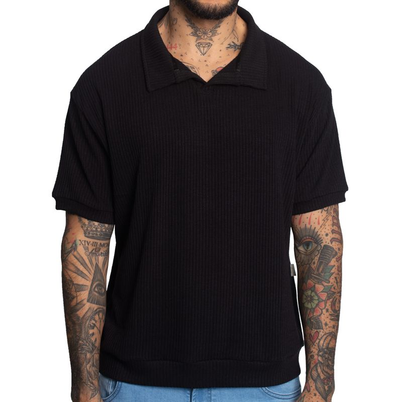 POLO CUELLO HENLEY MANGA CORTA | RELAX FIT | TEJIDO ESPECIAL CON RELIEVE | OVERSIZE - 1