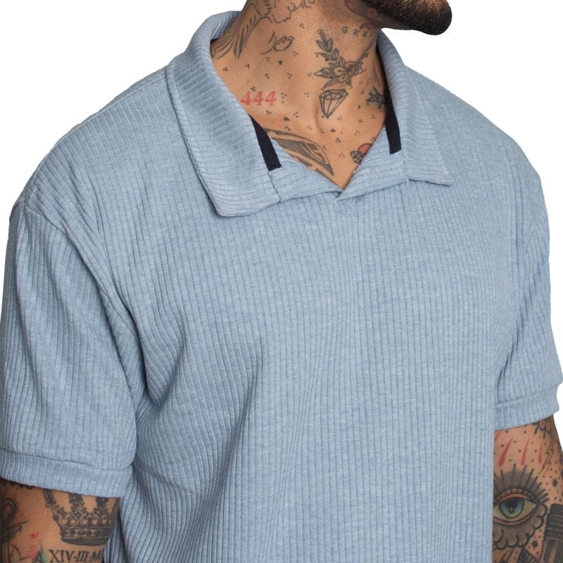 POLO CUELLO HENLEY MANGA CORTA | RELAX FIT | TEJIDO ESPECIAL CON RELIEVE | OVERSIZE - 3