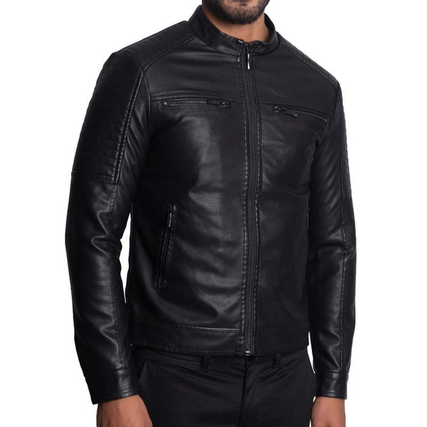 CASACA BIKER EN ECO-CUERO – CUELLO ALTO- ESTILO MOTOCICLISTA Y VERSIÓN MODERNA - 1