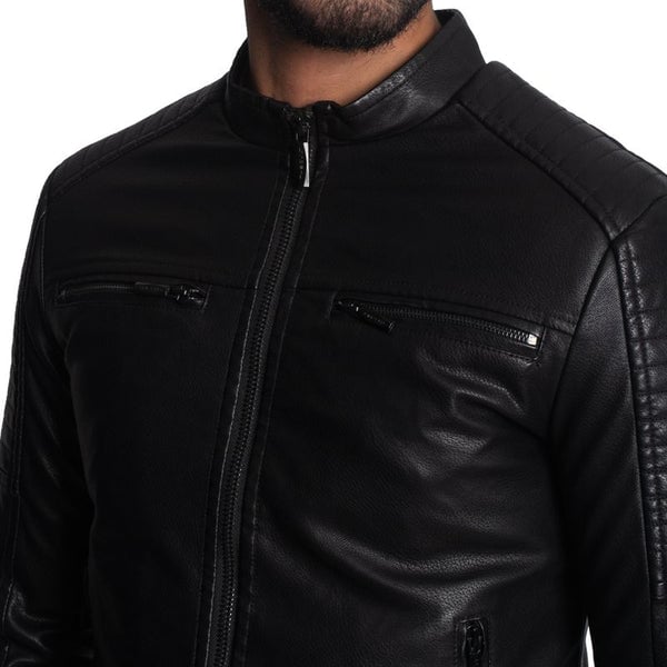 CASACA BIKER EN ECO-CUERO – CUELLO ALTO- ESTILO MOTOCICLISTA Y VERSIÓN MODERNA - 4