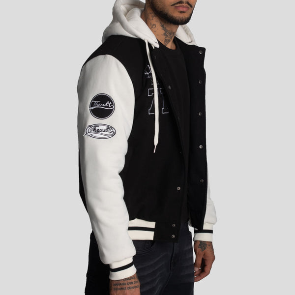 CASACA VARSITY CON CAPUCHA CONVERTIBLE -MEZCLA DE PAÑO CON MANGAS DE ALGODÓN EN CONTRASTE - 3