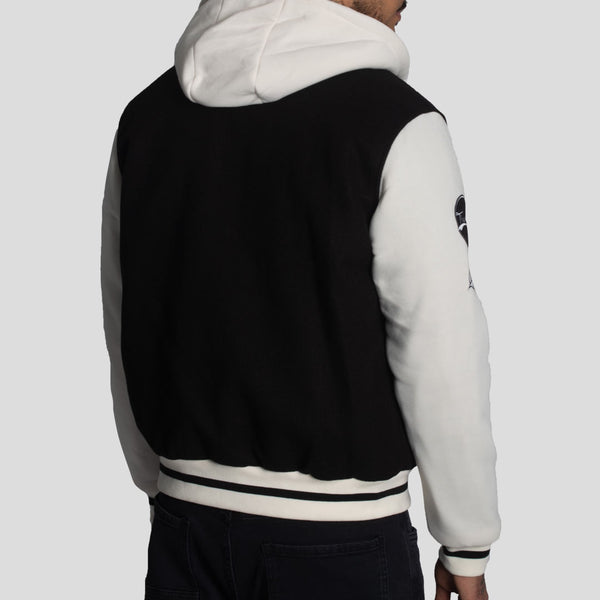 CASACA VARSITY CON CAPUCHA CONVERTIBLE -MEZCLA DE PAÑO CON MANGAS DE ALGODÓN EN CONTRASTE - 4