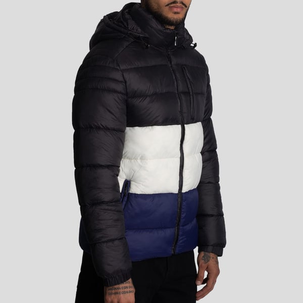 CASACA PUFFER TRICOLOR-REPELENTE AL AGUA Y CORTAVIENTO CON CAPUCHA CONVERTIBLE CON CIERRE - 2