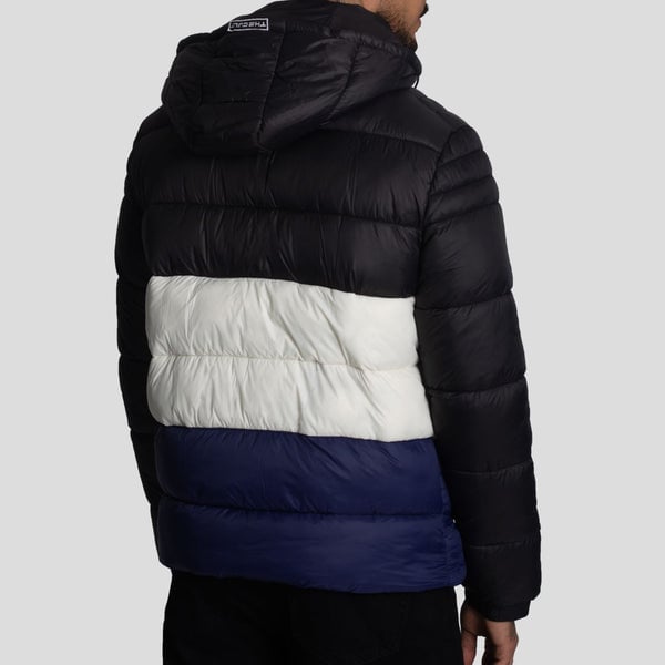 CASACA PUFFER TRICOLOR-REPELENTE AL AGUA Y CORTAVIENTO CON CAPUCHA CONVERTIBLE CON CIERRE - 3