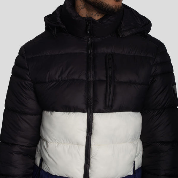 CASACA PUFFER TRICOLOR-REPELENTE AL AGUA Y CORTAVIENTO CON CAPUCHA CONVERTIBLE CON CIERRE - 4