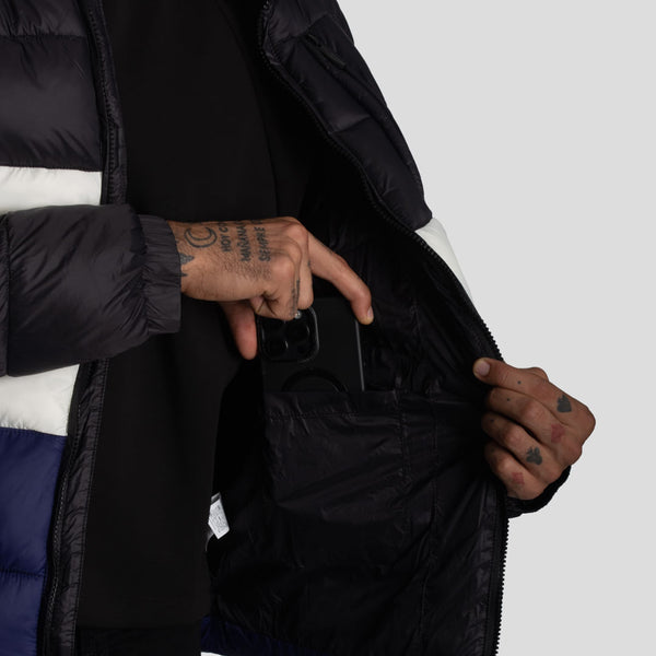 CASACA PUFFER TRICOLOR-REPELENTE AL AGUA Y CORTAVIENTO CON CAPUCHA CONVERTIBLE CON CIERRE - 5