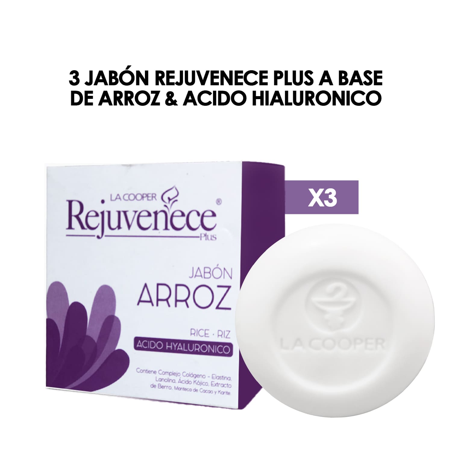 3 JABÓN REJUVENECE PLUS A BASE DE ARROZ Y ACIDO HIALURONICO - 1