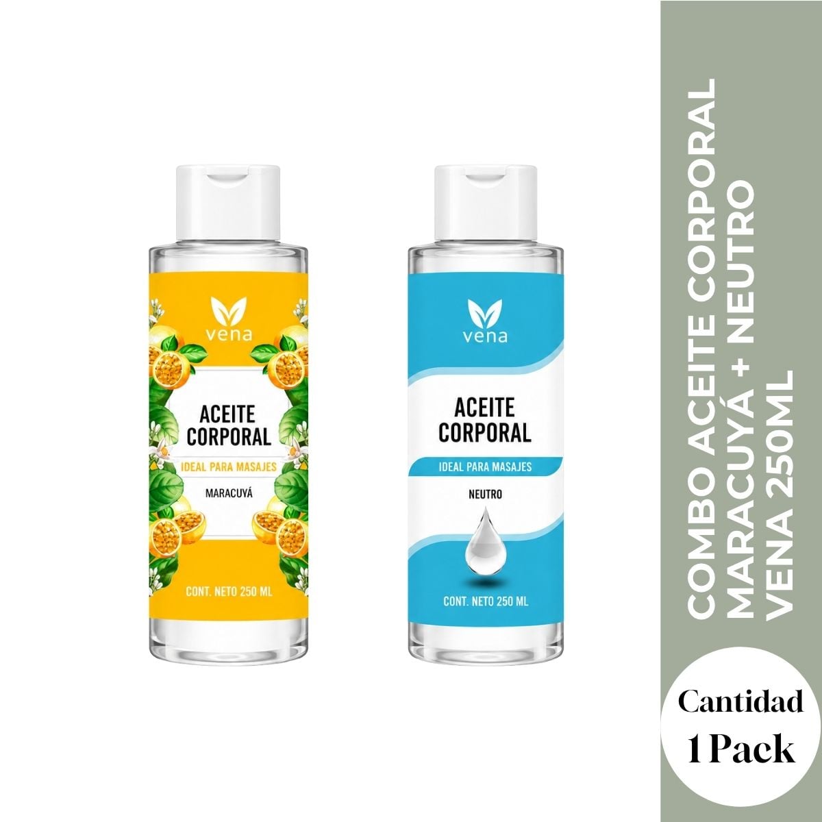 COMBO ACEITE CORPORAL MARACUYA + NEUTRO VENA 250ML - HIDRATACION FRUTAL Y SUAVIDAD PURA - 1