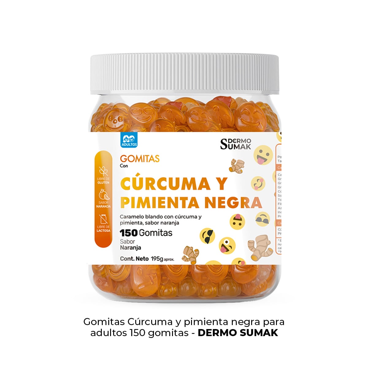 GOMITAS DE CURCUMA Y PIMIENTA NEGRA ADULTOS 150 GOMITAS - DERMO SUMAK - 1