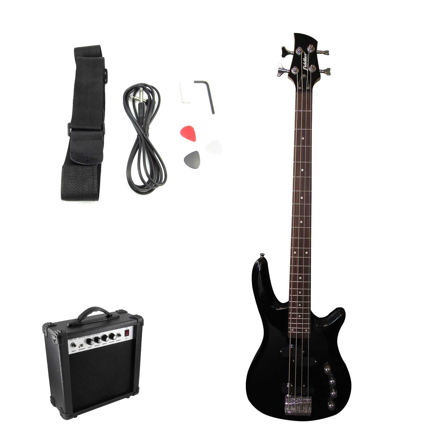 BAJO ELÉCTRICO FIDDLER NEGRO + AMPLIFICADOR 20W - 1