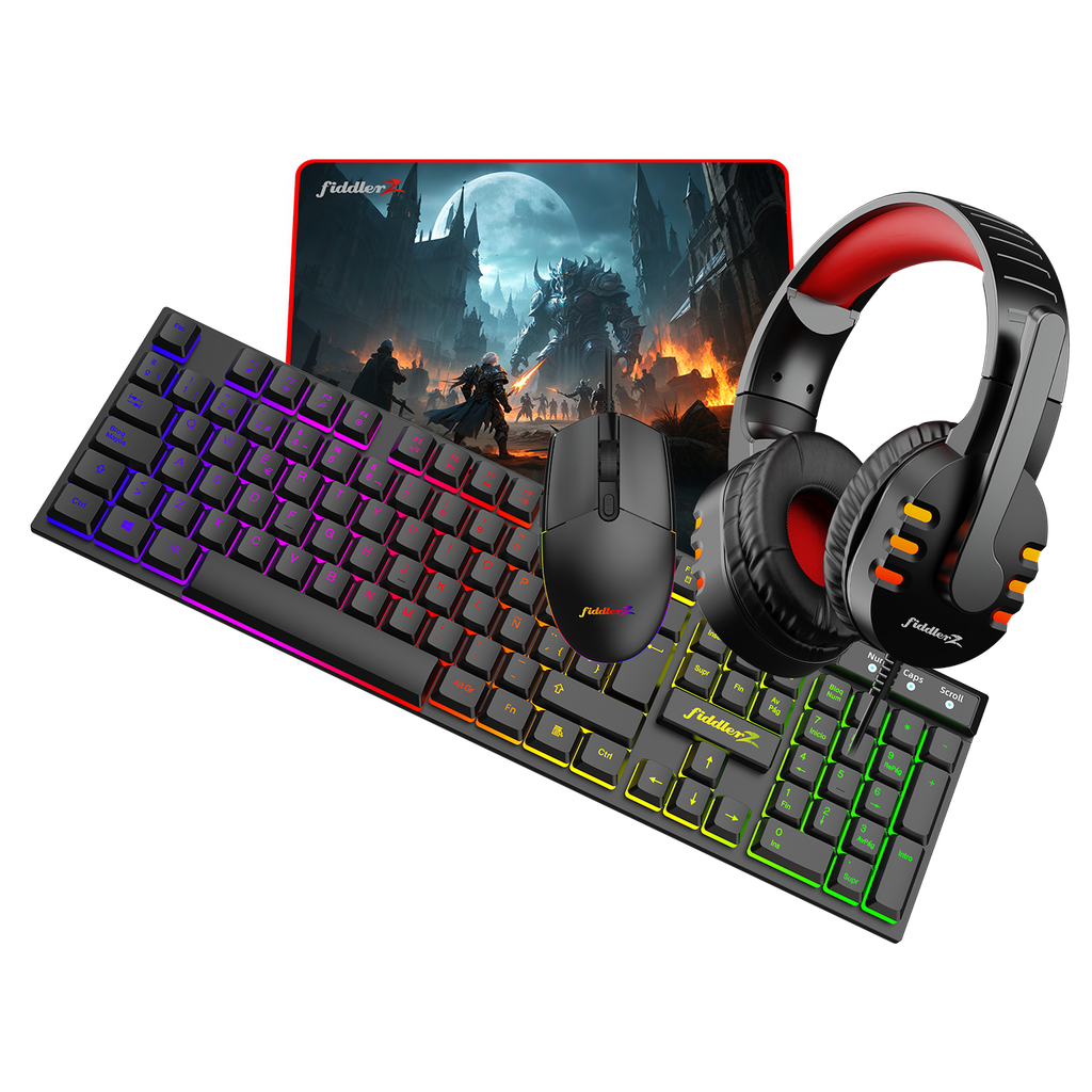 COMBO GAMER FIDDLER 4 EN 1 TECLADO, MOUSE, AUDÍFONOS Y MOUSEPAD - 1