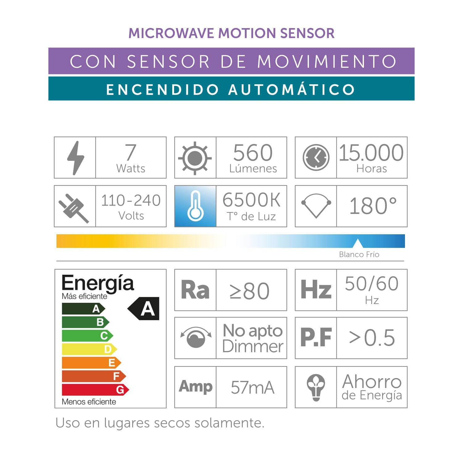 FOCO A60 CON SENSOR DE MOVIMIENTO 7W - 3