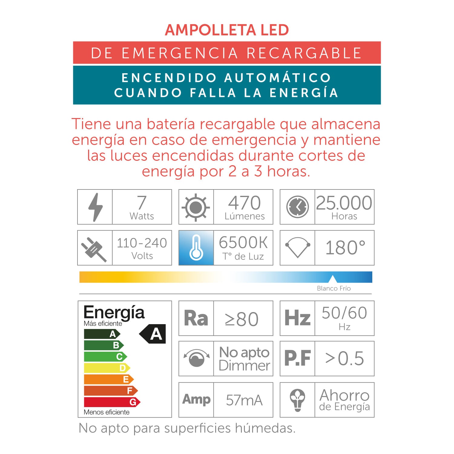FOCO DE EMERGENCIA RECARGABLE 7W LEDBY - 3